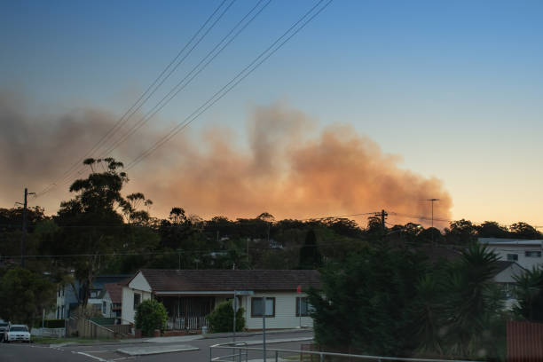 Sydney, Australia. 2020-10-10 Smoke from Royal National Park bushfire. The blaze started when hazard reduction burning caused a spot fire which got out of control