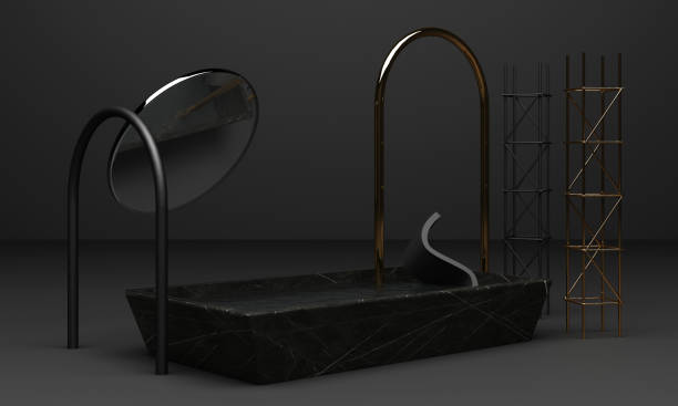 istock Black podium 3d rendering used for additional product, Minimal style with geometric shape in black colour tone 1279480150