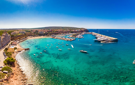 Aerial view, marina Port Adriano, El Toro, region Santa Ponca, Majorca, Balearic Islands, Spain