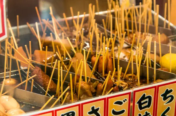 A typical Japanese dish with Oden eating in the cold winter season. Some eggs, radishes, kneaded materials are contained.