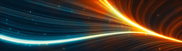 istock Abstract creative modern colorful ultra wide background. Neon glowing twisted cosmic lines. Beautiful swirls, bright turbulence curls. Smooth astronomy vortex structure. 3d rendering 1279487113