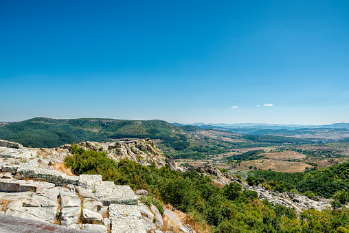 View at Rhodope mountains from the Archaeological complex Perperikon. Kardzhali region, Bulgaria, Europe.