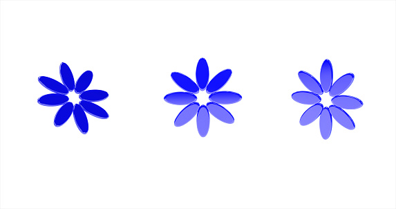 A 3D flower sign icon is placed on a white background. blue color icon. Icon for mobile application. 3d illustration.