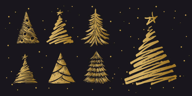 weihnachtsbaum handgezeichnete illustrationen. vektor. - christmas tree stock-grafiken, -clipart, -cartoons und -symbole