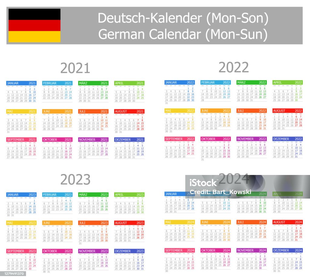 Calendrier Allemand De Type 1 20212024 Lundim Vecteurs libres de droits Calendrier Scolaire Allemand