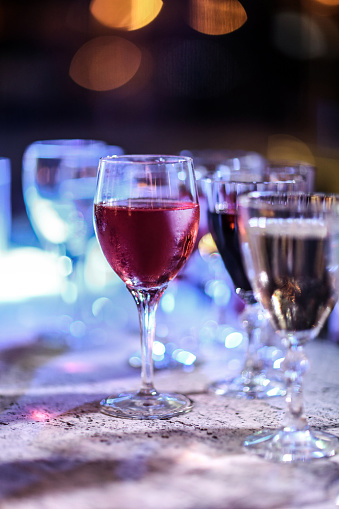 Red wines on the bar counter