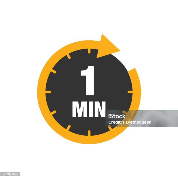 One Minute Icon Isolated On White Background Stock Illustration - Download Image Now - Single Object, Minute Hand, Clock