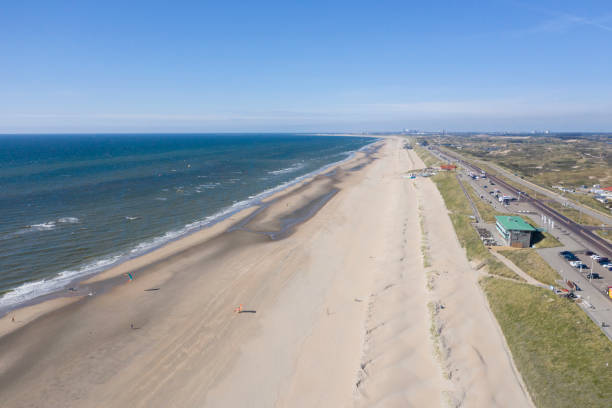 drone view of the dutch zandvoort beach - ijmuiden imagens e fotografias de stock