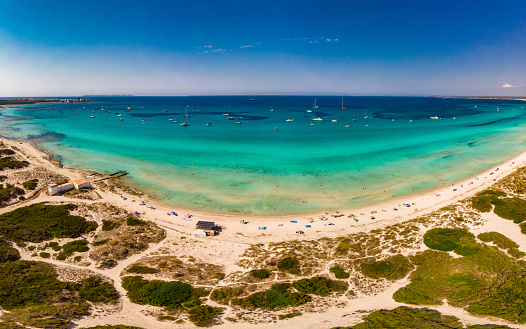 Summer on Majorca Es Trenc ses Arenes beach in Balearic Islands, Spain, July 2020
