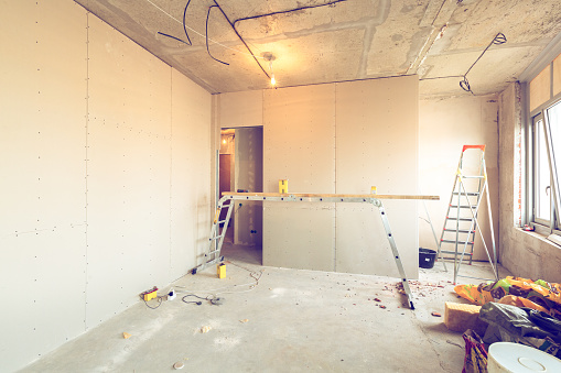 Plaster Frame Installation Working Process Of Installing Frames For Plasterboard Drywall And ...