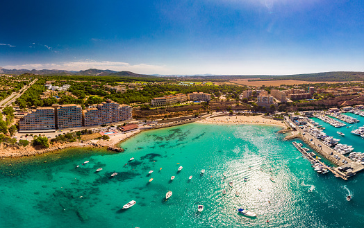 Aerial view, marina Port Adriano, El Toro, region Santa Ponca, Majorca, Balearic Islands, Spain
