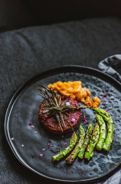 istock Vegan Burger with Grilled Green Asparagus and Mango Chutney 1279494987