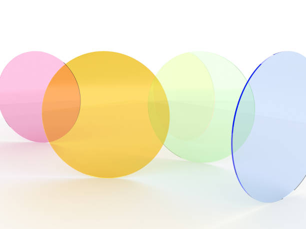 3d иллюстрация, абстрактный минимальный фон с красочными полупрозрачными раундами - colourful glass стоковые фото и изображения