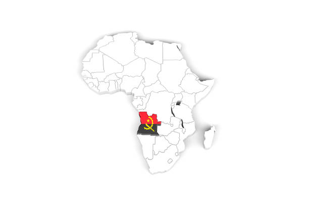 istock Africa 3d map with borders marked - Angola area marked with Angola flag 1279495052