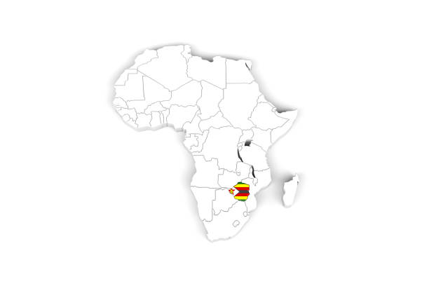 istock Africa 3d map with borders marked - Zimbabwe area marked with Zimbabwe flag 1279495056