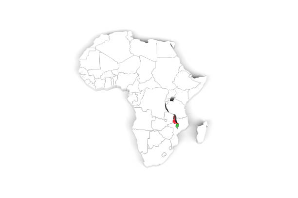 istock Africa 3d map with borders marked - Malawi area marked with Malawi flag 1279495071