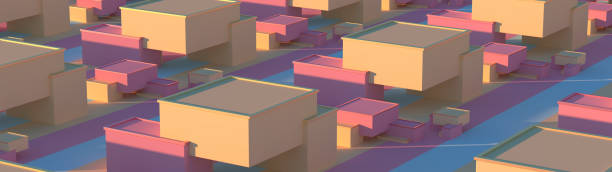 istock Creative composition with colorful blocks. Abstract candy cubes, modern wide background. Sweet buildings, sunlight. 3d rendering 1279497313