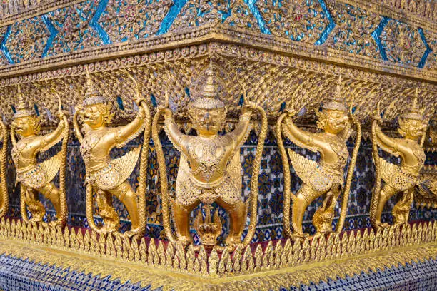 Photo of Golden statue of Garuda (a mythical half man and bird) at Wat Phra Kaew, Bangkok< thailand.