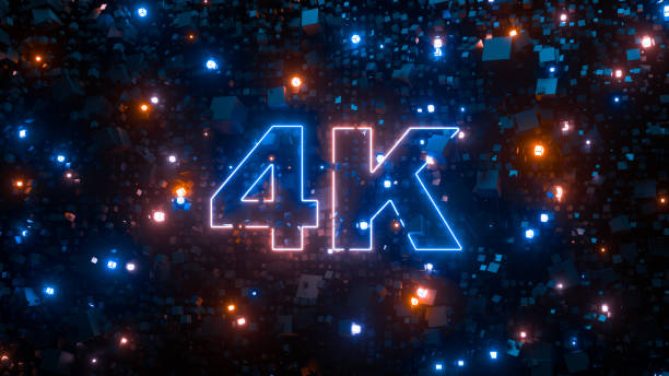 istock 4K ultra hd television technology concept. Abstract creative background. Neon glowing lights, millions of fluorescent particles. Modern colorful illumination design, beautiful explosion. 3d rendering 1279505186
