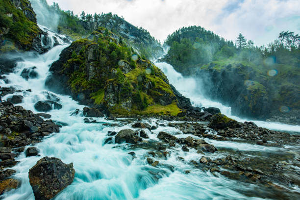 istock Latefossen waterfall in Hordaland, Norway. Old stone bridge. 1279512516
