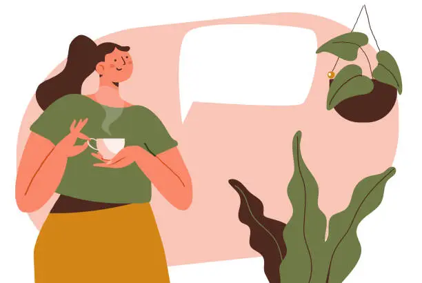 Vector illustration of Woman holding hot drink flat vector illustration.