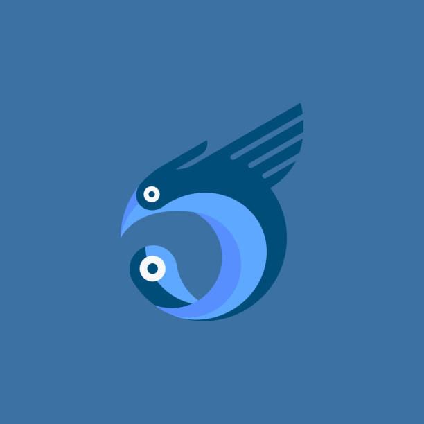 ilustrações de stock, clip art, desenhos animados e ícones de futuristic rounded blue bird multimedia, computer and technology company brand identity illustration #2 - spiral notebook audio