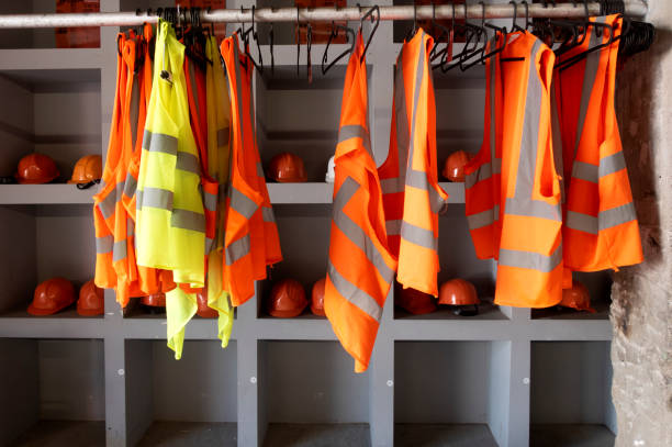 istock yellow work vests are hanging on a hanger. 1279523987