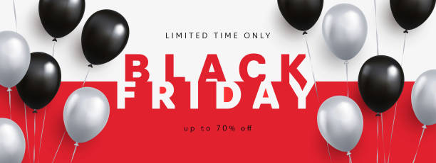 istock Black Friday Sale banner, poster or flyer design with 3d realistic helium balloons. Trendy minimal design template with modern typography 1279524903