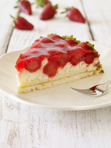 Delicious slice of strawberry cheesecake