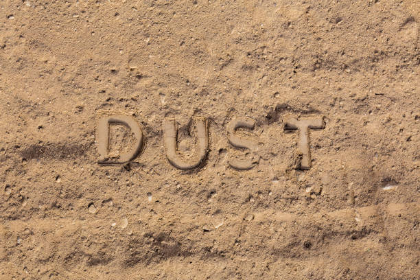 istock the word dust embossed on dusty road surface in flat lay perspective 1279527529