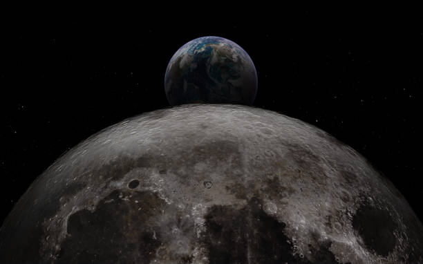 istock Earth rises above moon surface with huge meteor craters. Elements of this image furnished by NASA. 1279528944
