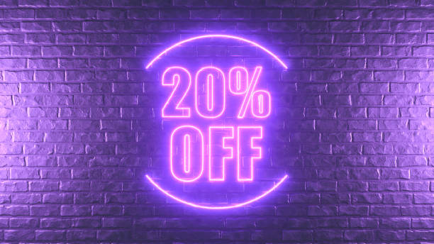 istock Neon Lighting 20% Off Sign on Brick Wall 1279532581
