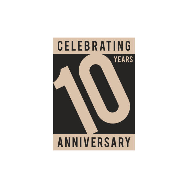 stockillustraties, clipart, cartoons en iconen met 10 years anniversary celebration icon vector stock illustratie design template. - 10 jarig jubileum