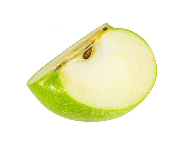 istock Green apple quarter isolated on white background 1279534560