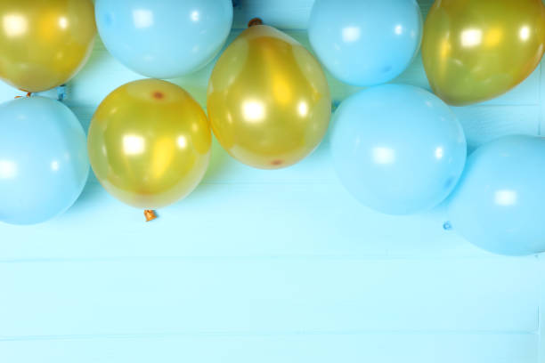 istock balloons in color top view. Festive background with place for text. 1279534642