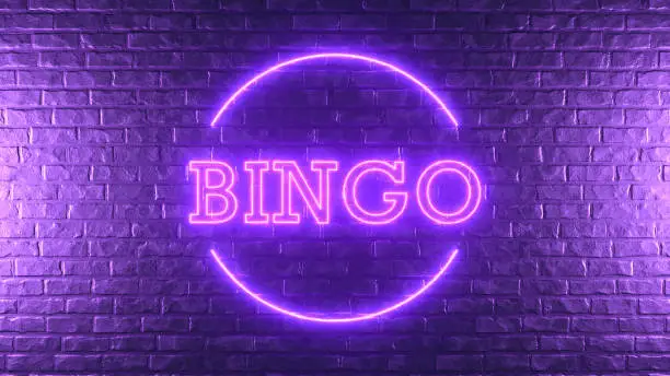 3D Rendering Brick Wall with Bingo Sign, Neon lighting.