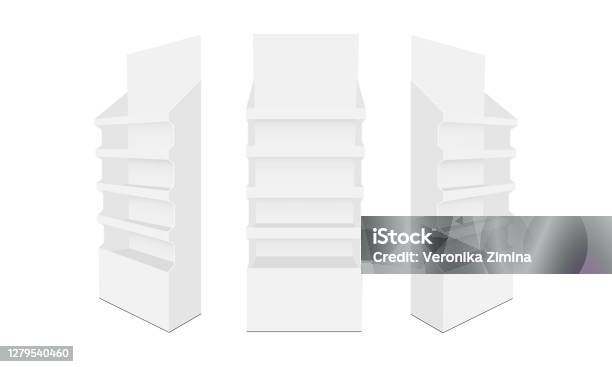 Set Of Cardboard Pos Display Mockups Front And Side View - Arte vetorial de stock e mais imagens de Vitrina