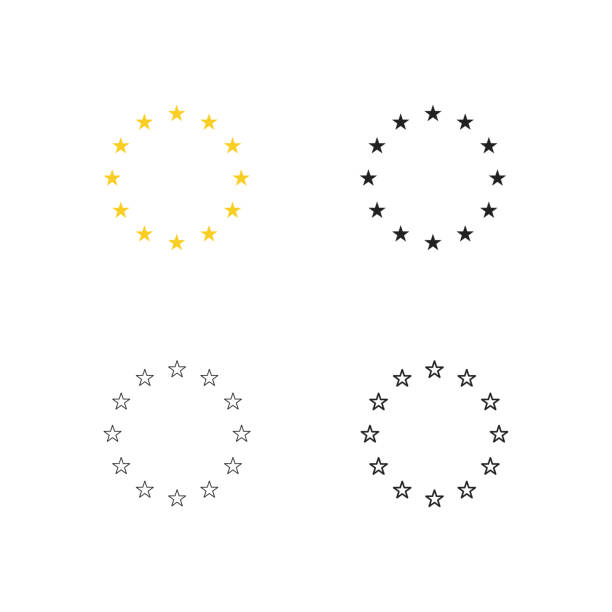 круг eu значок звезды. логотип европейского флага. звёзды евро символ в векторе плоский - european union symbol stock illustrations