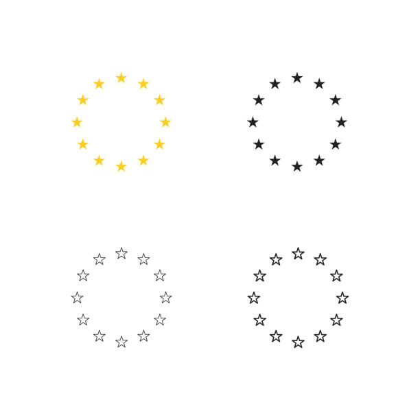 Circle eu star icon. European flag logo. Stars euro symbol in vector flat Circle eu star icon. European flag logo. Stars euro symbol in vector flat style. europa mythological character stock illustrations