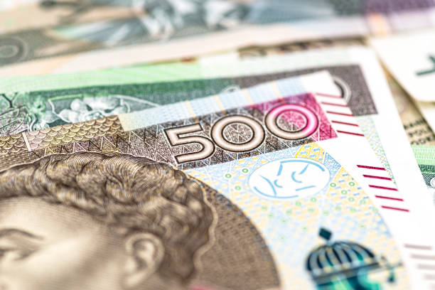 Macro photo of the front side of a rare Polish PLN 500 banknote, close-up on the inscriptions. Macro photo of the front side of a rare Polish PLN 500 banknote, close-up on the inscriptions. polish zloty photos stock pictures, royalty-free photos & images