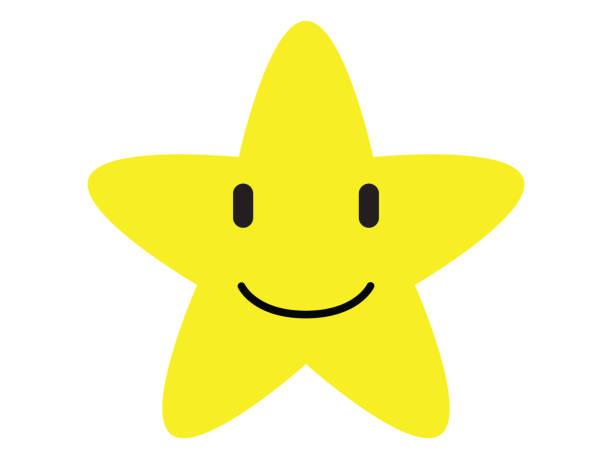 счастливая улыбка лицо желтой звезды изолированы на белом фоне - white background one person looking at camera close up stock illustrations