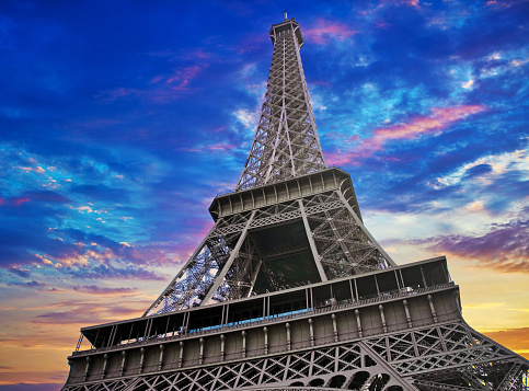 The Eiffel Tower in the Paris Skyline at Sunset
