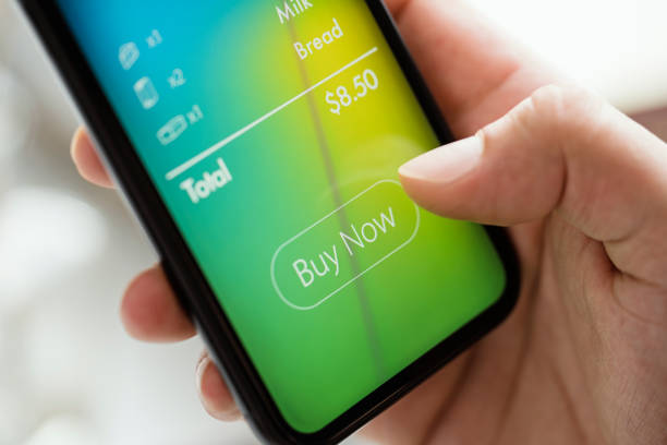 istock Online shopping app on mobile phone screen 1279548538