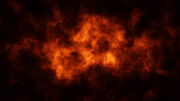 Abstract Full Frame Fire Cloud Background A wide angle overhead view of digitally created fire/smoke cloud background. orange burst stock pictures, royalty-free photos & images