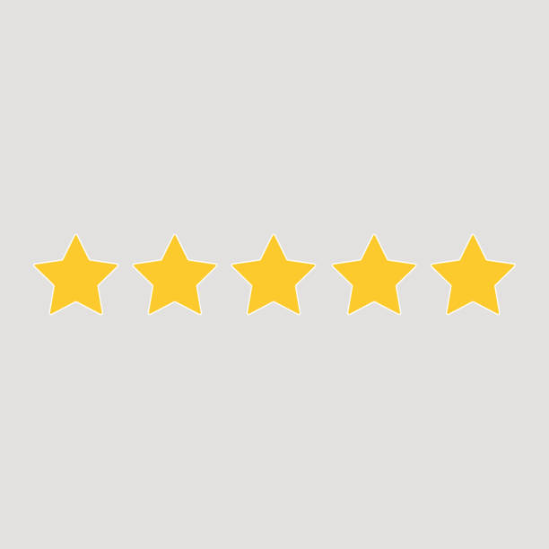 istock Five stars rating with white outline icon. Five golden star rating illustration vector. Premium quality customer service. Customer feedback ranking system. Feedback concept. 1279557529
