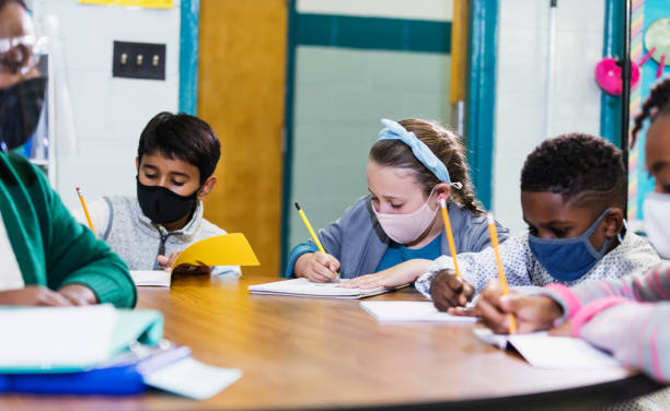 istock Teacher, students in classroom during covid-19 pandemic 1279562625