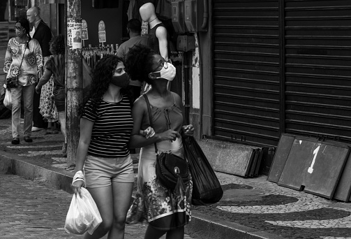 Recife, Pernambuco, Brazil - October 09, 2020:People shopping in Pátio do Livramento town square.