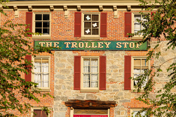 The Trolley Stop is a famous restaurant which is located in a historic 19th century tavern building Ellicott City, MD, USA 10/07/2020: The Trolley Stop is a famous restaurant which is located in a historic 19th century tavern building, a part of Ellicott Mills historic district. ellicott city stock pictures, royalty-free photos & images