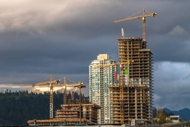 Construction of new high-rise buildings  in Coquitlam City stock photo