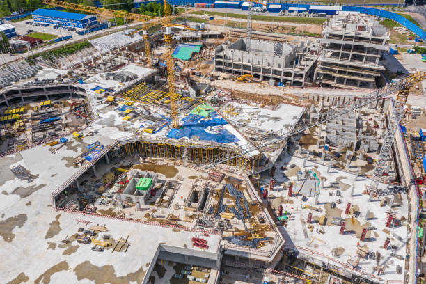 istock construction site aerial view. new building base with concrete slab floor and solid concrete pillars 1279575081